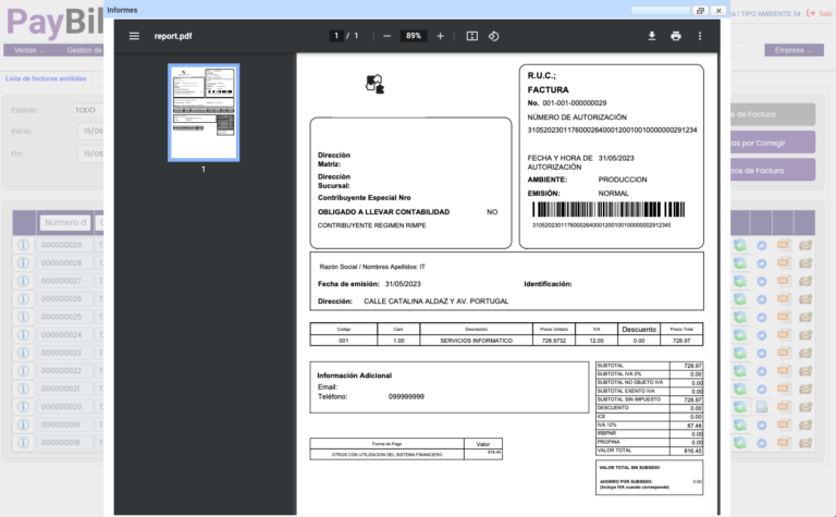 Sistema de facturación Paybills